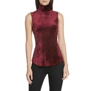 Theory Deep Red Vamp Gothic Velour Velvet Turtleneck Slim Tank Top SZ M